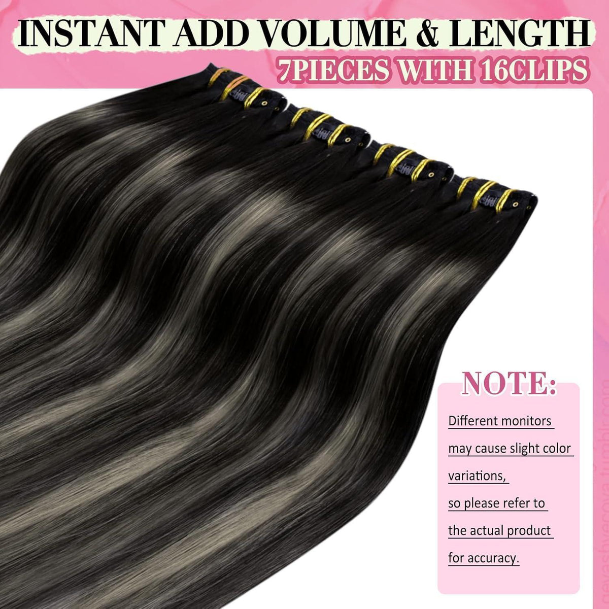 Echthaar Clip-in Extensions Ombre Schwarz Silber 55cm