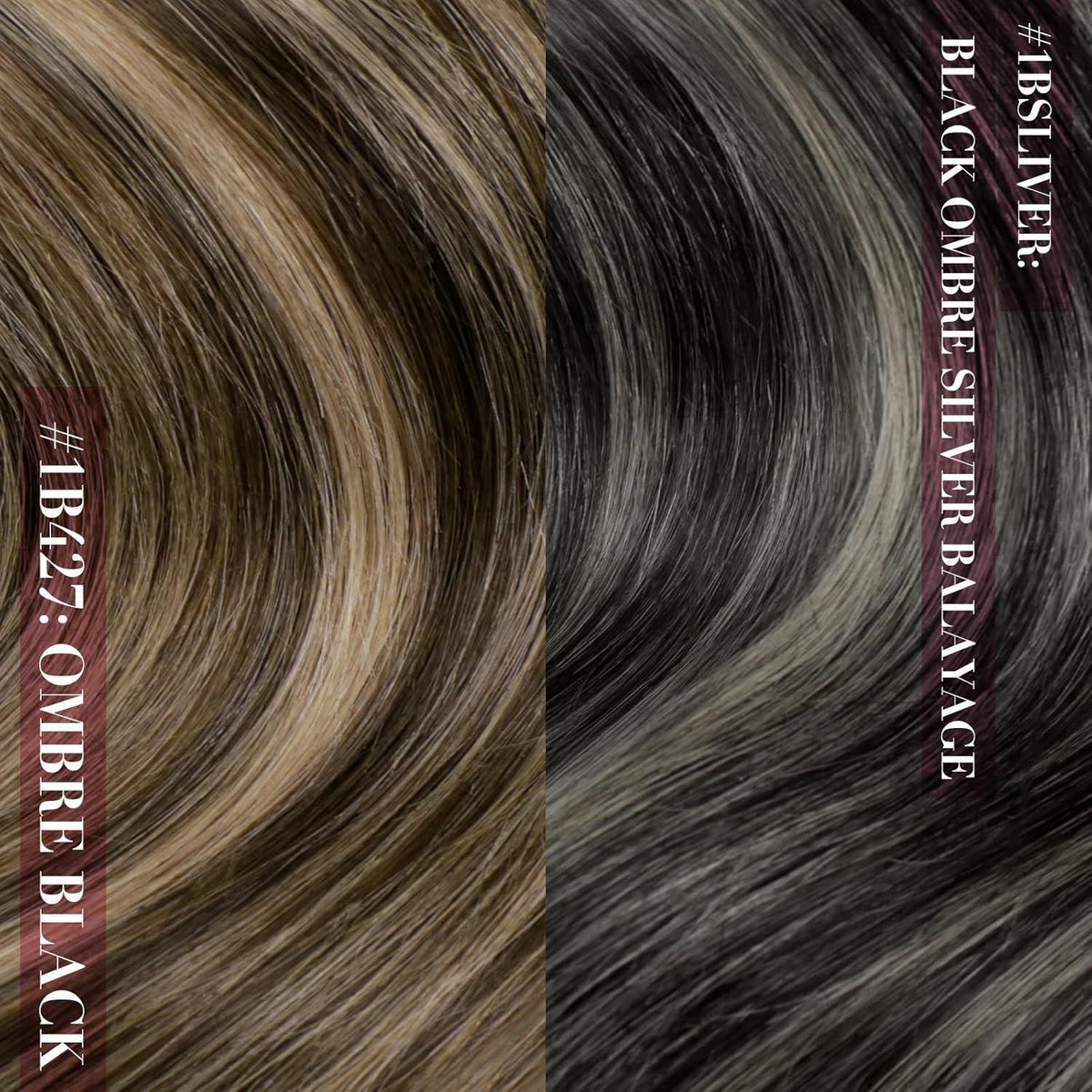 Echthaar Clip-in Extensions Ombre Schwarz Silber 55cm