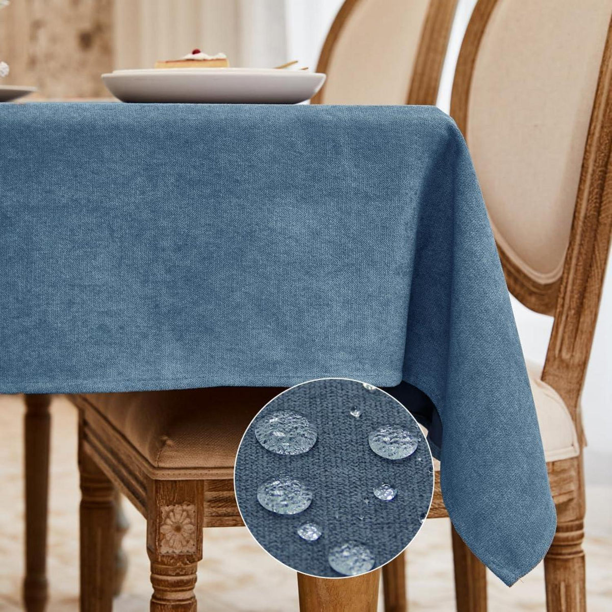 Abwaschbare Tischdecke Blau 140x240 cm Flaumoptik Rechteckig