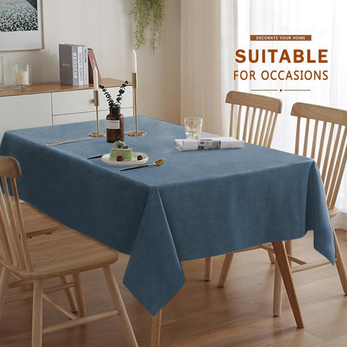 Abwaschbare Tischdecke Blau 140x240 cm Flaumoptik Rechteckig