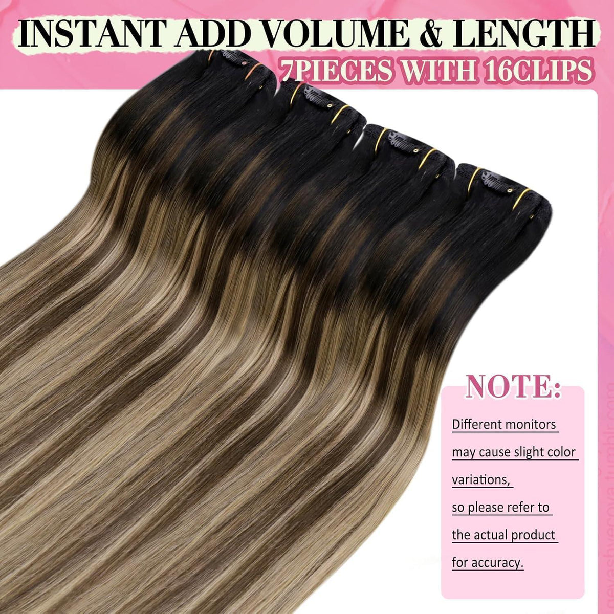 Clip-in Echthaar Extensions Ombre Schwarz Braun Blond 50cm