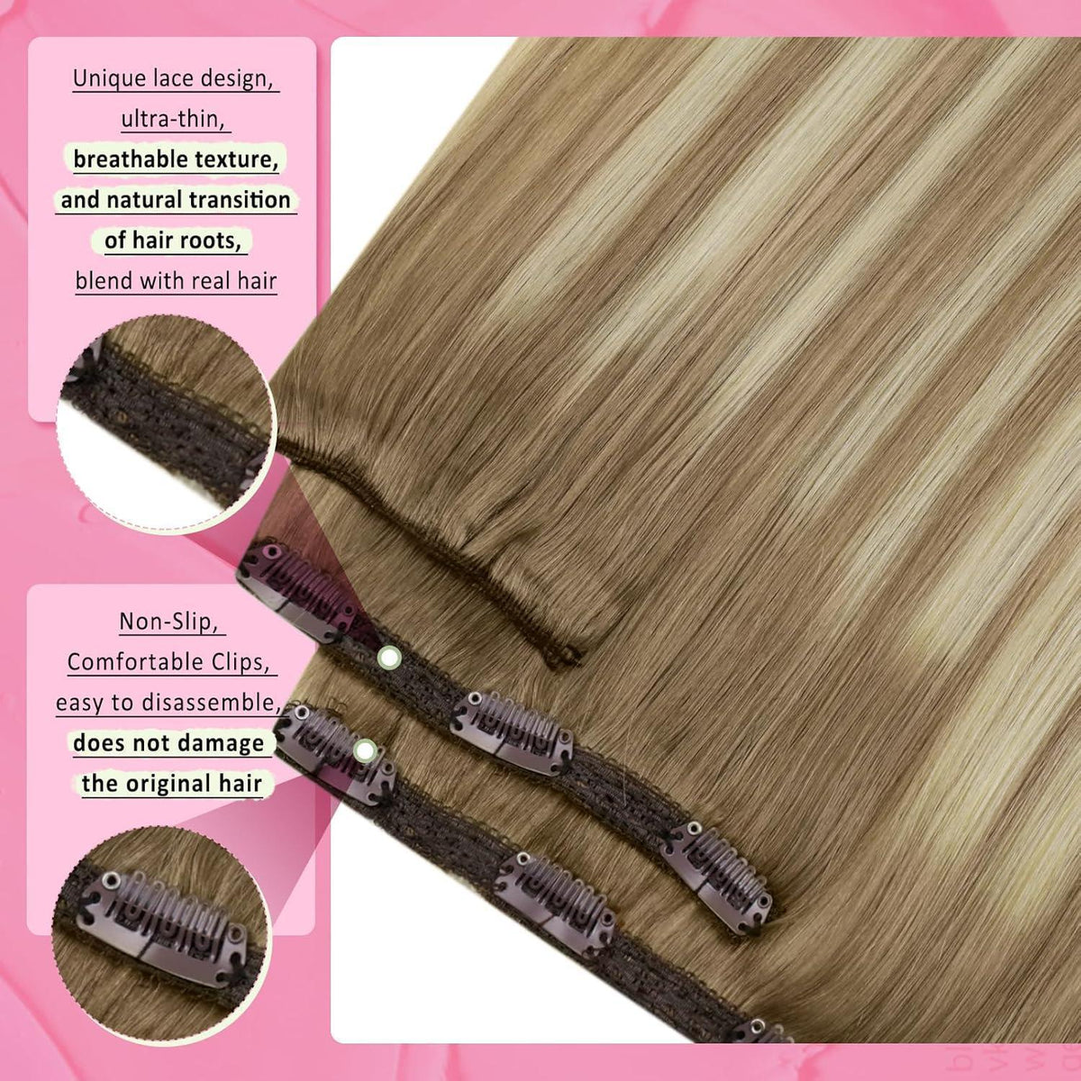 Echthaar Clip-in Extensions Ombre 40cm Hellbraun/Blond
