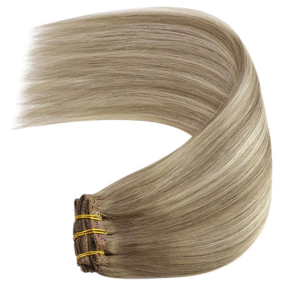 Echthaar Clip-in Extensions Ombre 40cm Hellbraun/Blond
