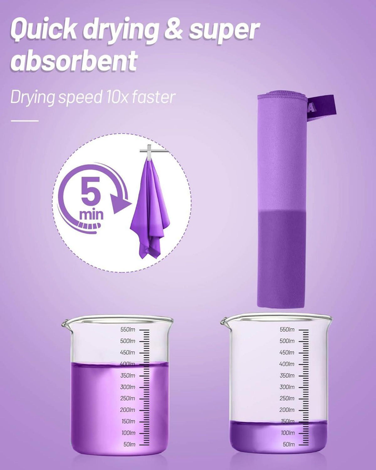 Mikrofaser Handtuch 3er-Set Schnelltrocknend Fitness Sport Handtücher 180x60 80x40 cm Purple