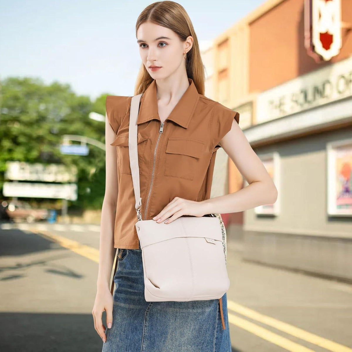 Umhängetasche Damen Mittelgroß PU Leder Crossbody Schultertasche Uni