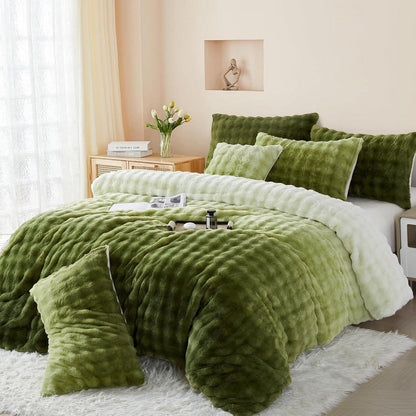 Langhaar Plüsch Bettwäsche Set 200x220 Grün, Superweich & Warm