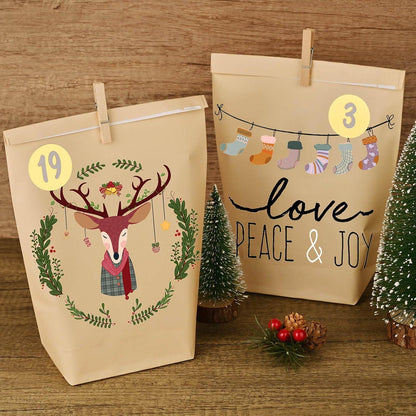 Adventskalender zum Befüllen - 24 Papier Weihnachtstüten zum