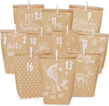 Adventskalender Tüten zum Befüllen mit Zahlenaufkleber und Klammern