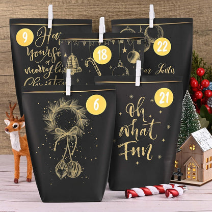 Adventskalender-Tüten Schwarzgold Weihnachtsmotiv DIY Set