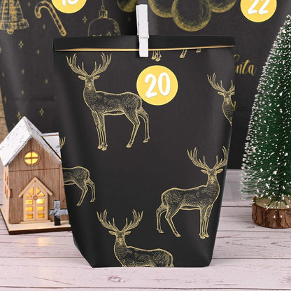 Adventskalender-Tüten Schwarzgold Weihnachtsmotiv DIY Set