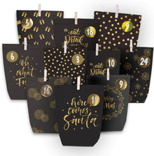 Adventskalender Tüten zum Befüllen Schwarzgold 24 bedruckte