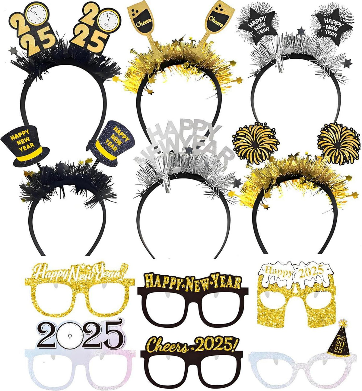 Silvester Deko 2025 Brille Haarreif Happy New Year Party Kit