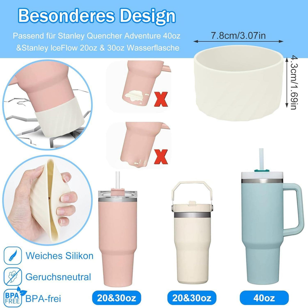 16-teiliges Stanley Cup Zubehör Set mit Silikon Auslaufschutz