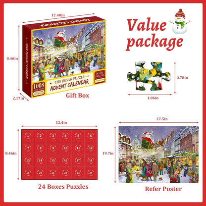 Adventskalender 2024: 1008 Teile Puzzle Familienurlaub Weihnachts