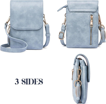 Kleine Handy Umhängetasche Damen PU Leder Organizer mit verstellbarem