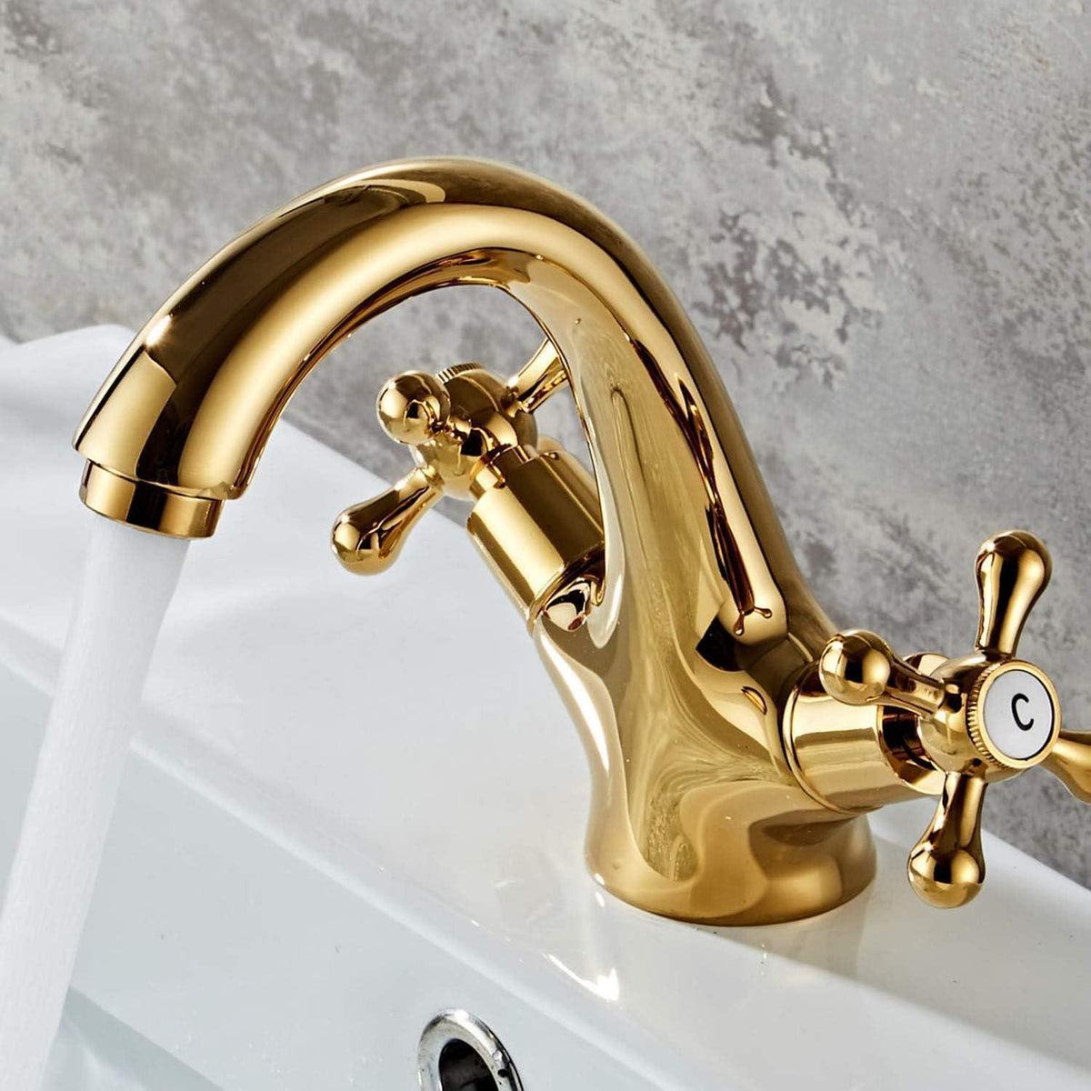 Vintage Badarmatur mit Doppelgriff in Gold
