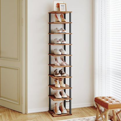 10-stöckiges Eck-Schuhregal, schmal, dunkelbraun-schwarz
