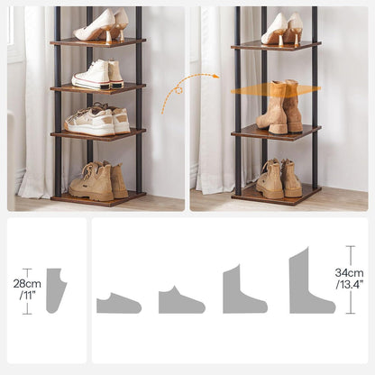 10-stöckiges Eck-Schuhregal, schmal, dunkelbraun-schwarz