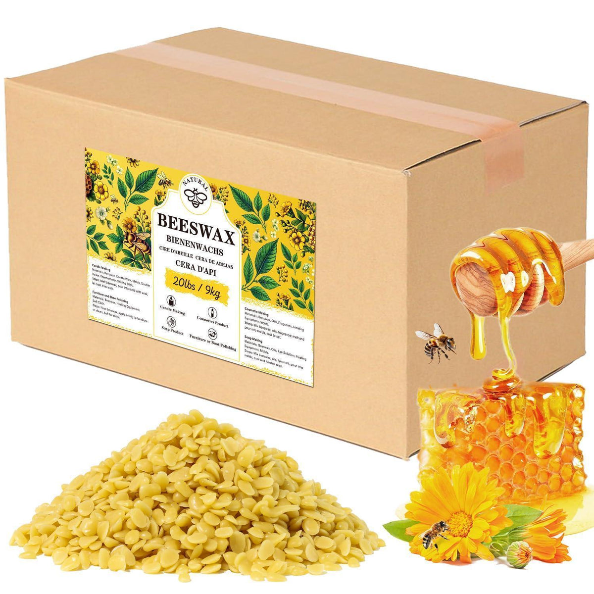 Bio Bienenwachspellets 9KG – Für Kosmetik & Kerzenherstellung