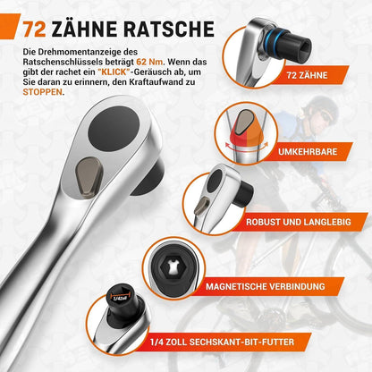 Fahrrad Werkzeugset mit Mini Ratschenschlüssel und 12 Bits