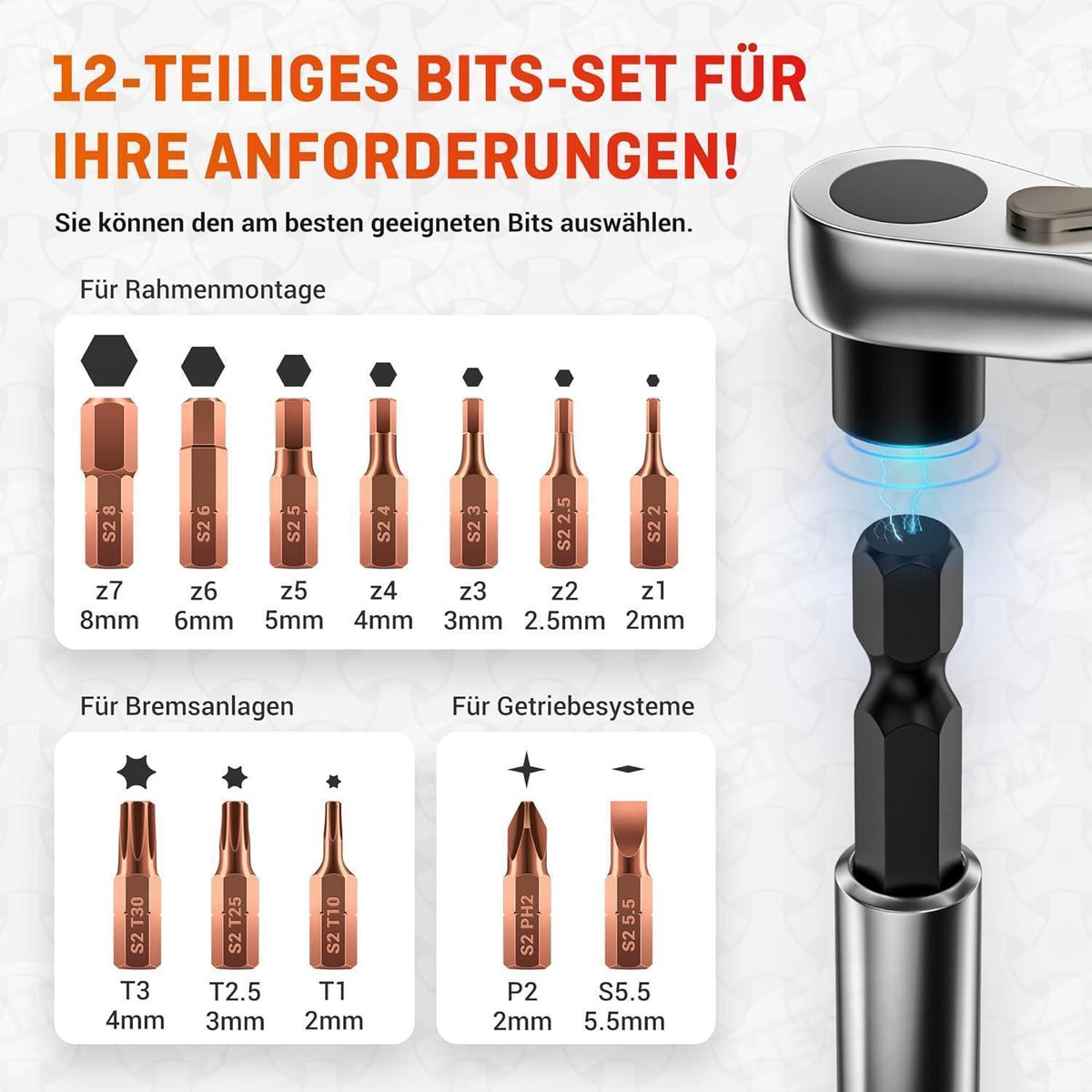 Fahrrad Werkzeugset mit Mini Ratschenschlüssel und 12 Bits