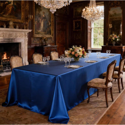 Runde Satin Tischdecke Blau – 340 cm Durchmesser