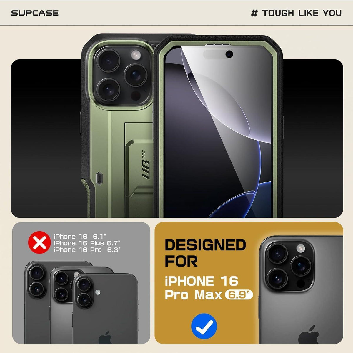 iPhone 16 Pro Max Hülle Grün mit Ständer & Gürtelclip