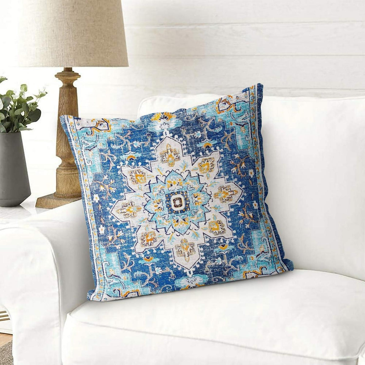 Boho Kissenbezüge 2er Set Samt 55x55 Blau Ethno Retro