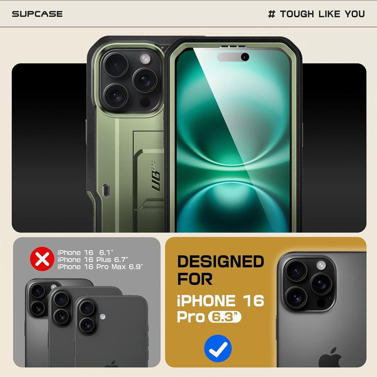 iPhone 16 Pro Hülle Grün mit Displayschutz & Ständer