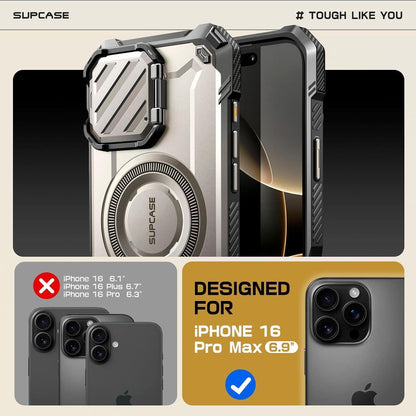 Schutzhülle für iPhone 16 Pro Max, magnetisch, mit Ständer, Grau