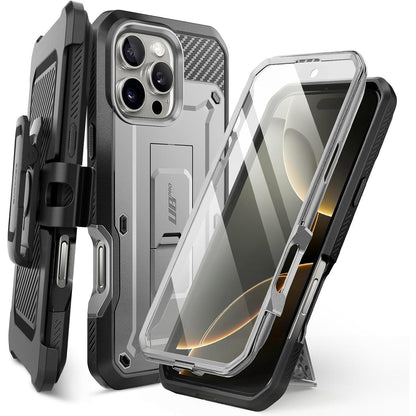 iPhone 16 Pro Hülle Grau mit Gürtelclip & Ständer