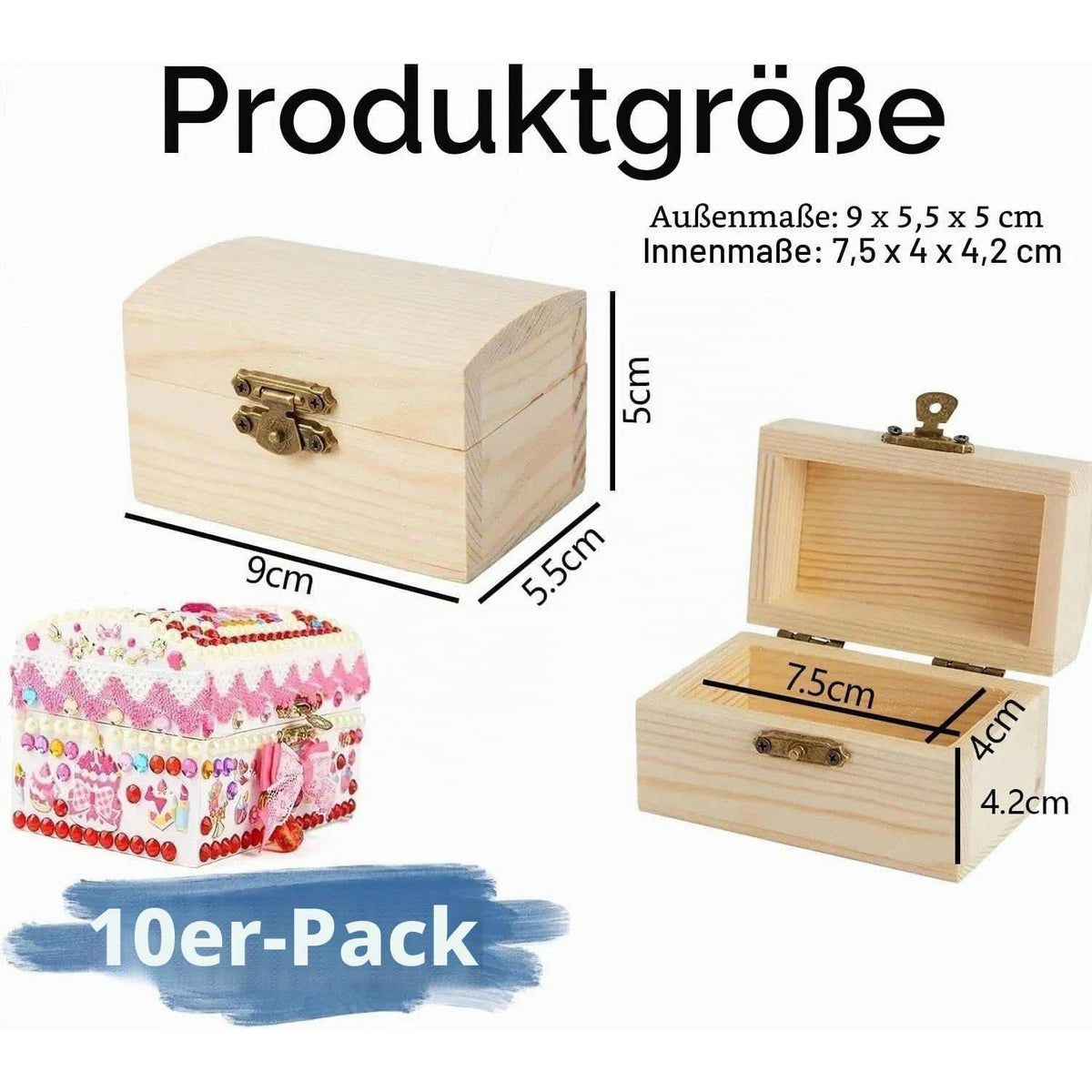 Holzkiste klein – 10er Set, Schatztruhe zum Basteln & Dekorieren