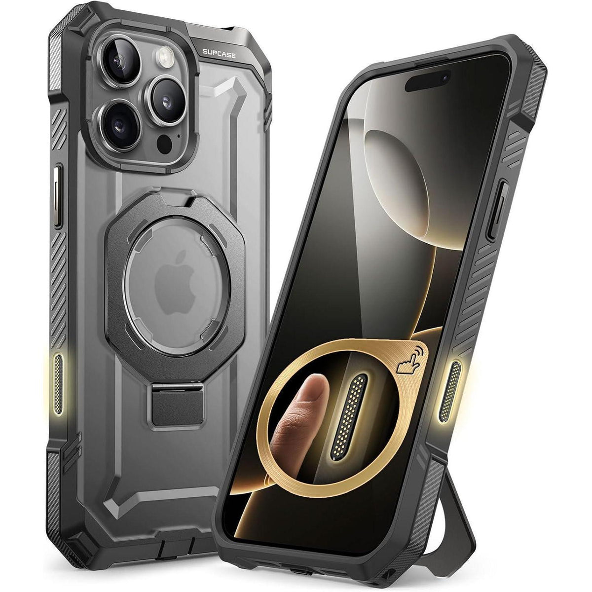 iPhone 16 Pro Max Hülle mit Ständer, MagSafe, Militärschutz, Grau