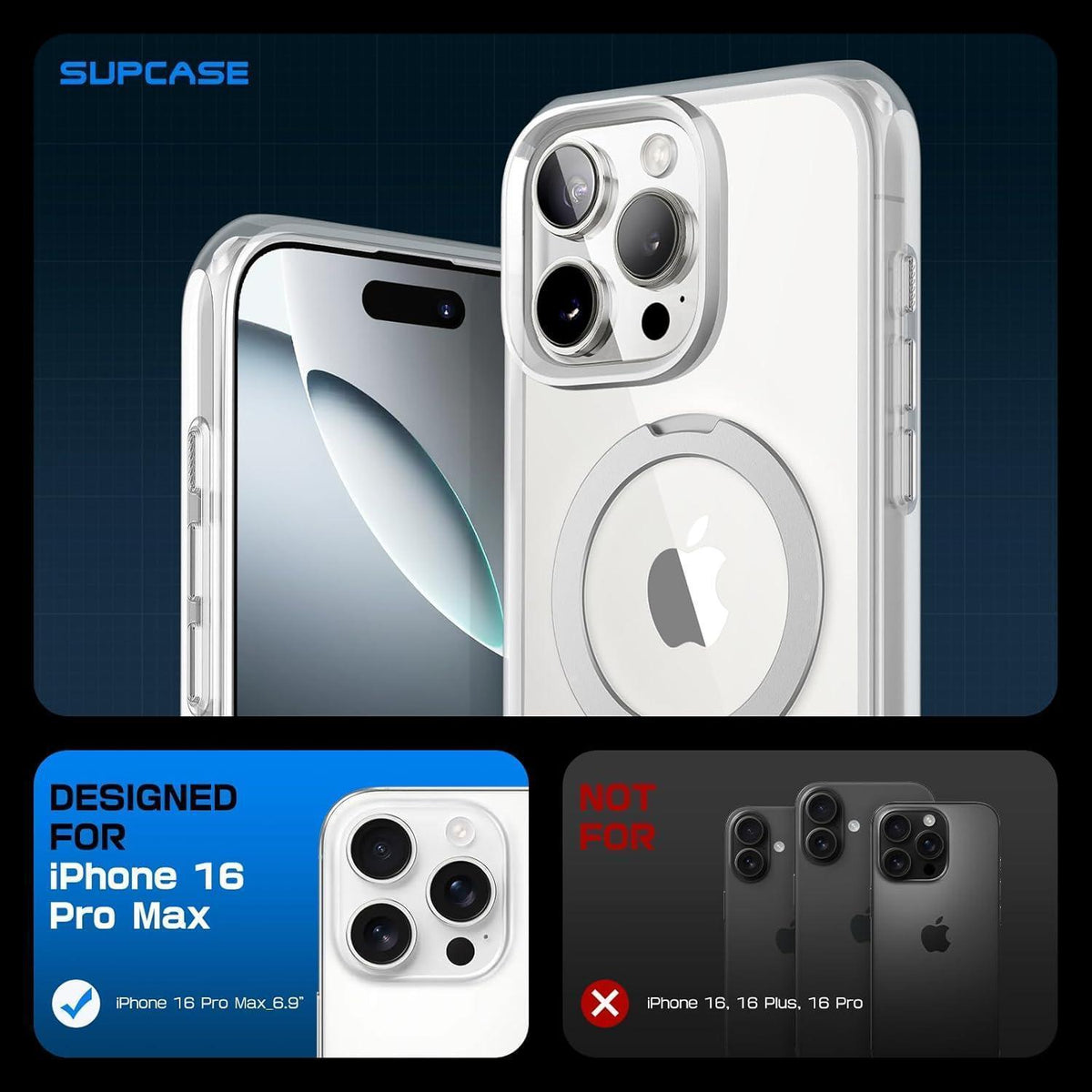 iPhone 16 Pro Max Hülle mit Ringständer & MagSafe (Kristall)