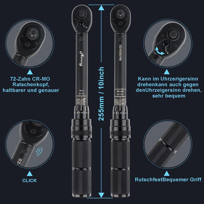 Drehmomentschlüssel 1/4" 5-25 Nm mit Ratschenkopf, klar lesbar