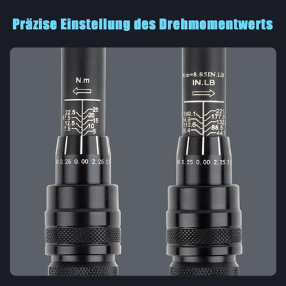 Drehmomentschlüssel 1/4" 5-25 Nm mit Ratschenkopf, klar lesbar
