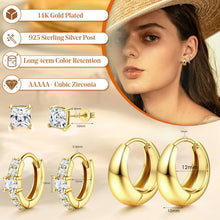 3 Paar Ohrringe Silber/Gold 925 Sterling Silber Creolen & Stecker