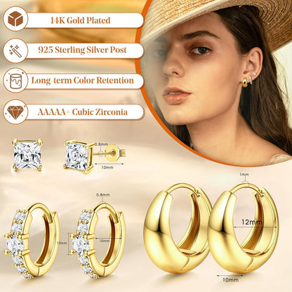 3 Paar Ohrringe Silber/Gold 925 Sterling Silber Creolen & Stecker