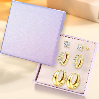 3 Paar Ohrringe Silber/Gold 925 Sterling Silber Creolen & Stecker