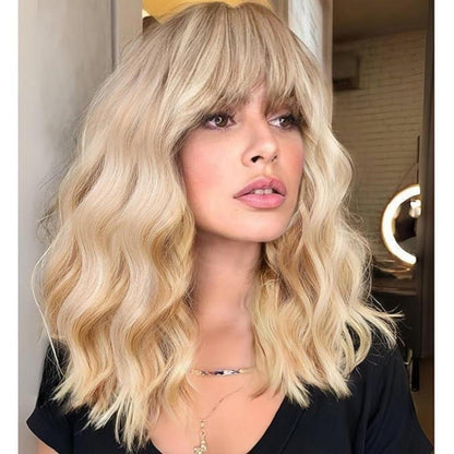 Welliges Braun-Blond Bob Perücke mit Pony