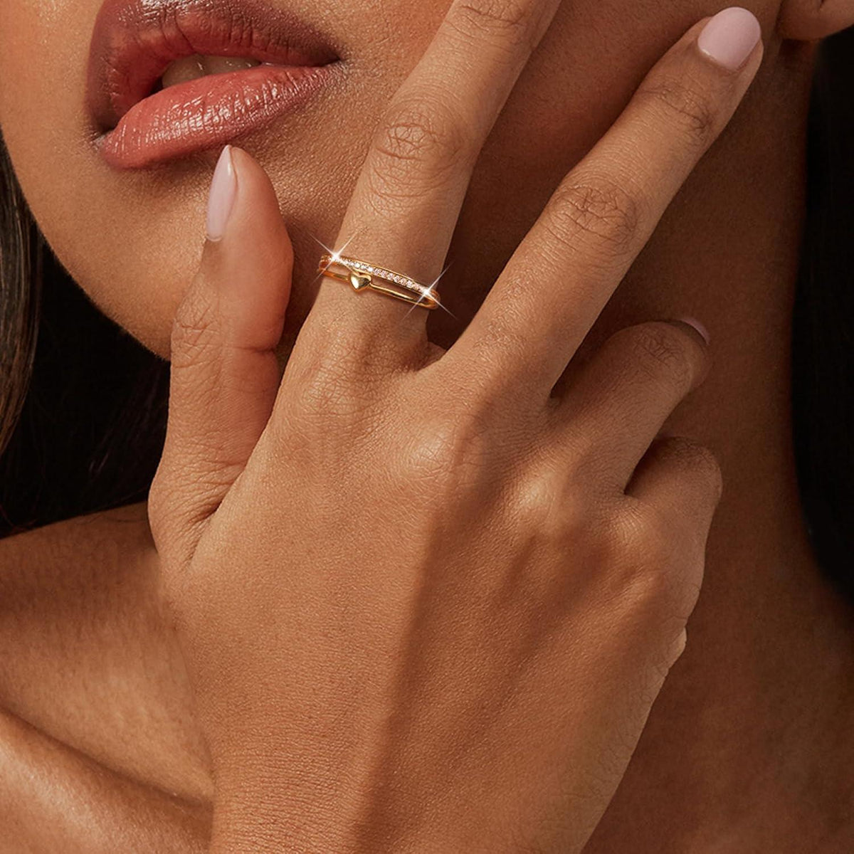 Herzring Silber 925 Verstellbar Damen Stapelbar Roségold Ehering
