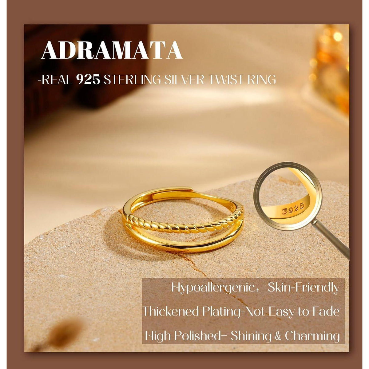 Verstellbarer Bandring 925 Silber, Gold, Roségold – Stapelring für Damen