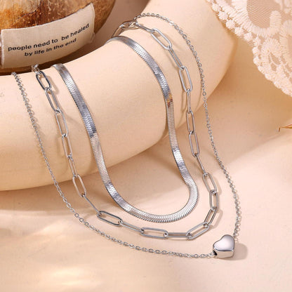 Adramata Mehrreihige Halskette Set Damen Gold & Silber Edelstahl Herz Kreuz Münze