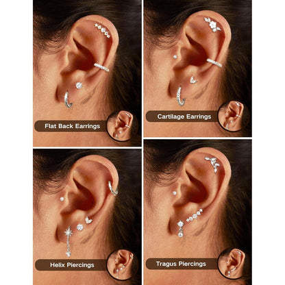Helix Piercing Set Chirurgenstahl mit Zirkonia Blume | Gold & Silber