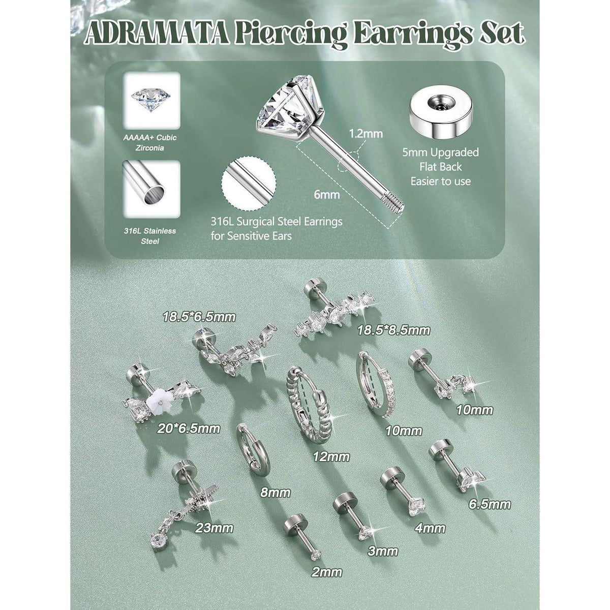 Helix Piercing Set Chirurgenstahl mit Zirkonia Blume | Gold & Silber