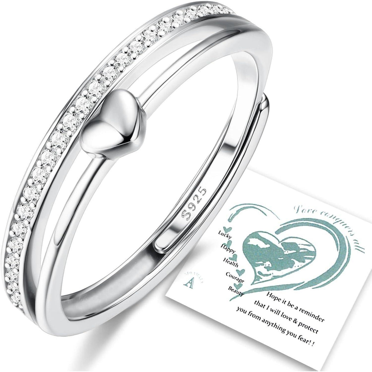 Silber 925 Herzring Damen Verstellbar – Ehering/Verlobungsring