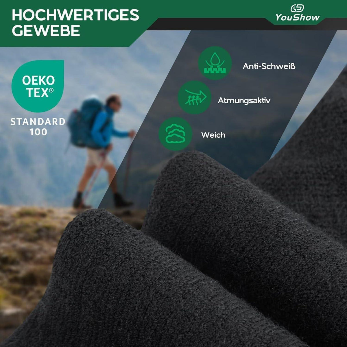 Wandersocken Merino 3er-Pack Schwarz 47-50 – Damen & Herren