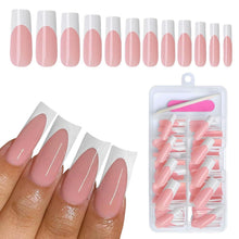 120er Set Lange Französische Press On Nails - Weiße Viereckige Falsch Nägel
