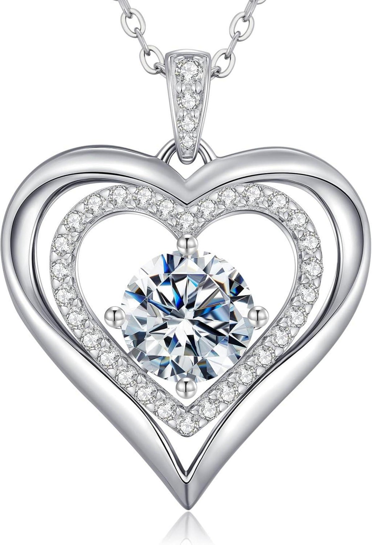 Herz Moissanit Halskette 925 Silber Diamanten Schmuck Elegantes