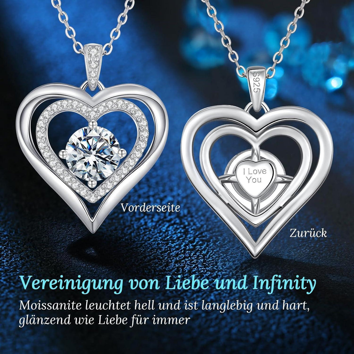 Silber Herz Halskette Damen Moissanite 1.vergoldet